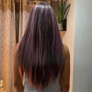 Pink and Black Straight Hair Lace Wig realistic middle Hairline Part baby hairs